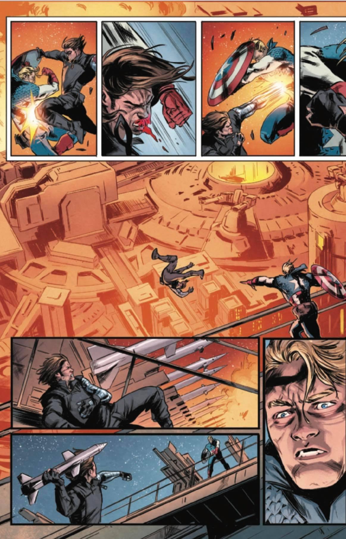 Steve and Bucky battle (art by Carmen Carnero)