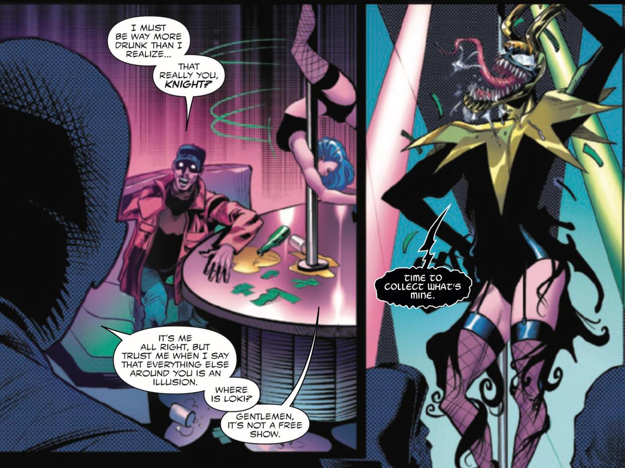 A stripper Loki bonded with the Venom symbiote