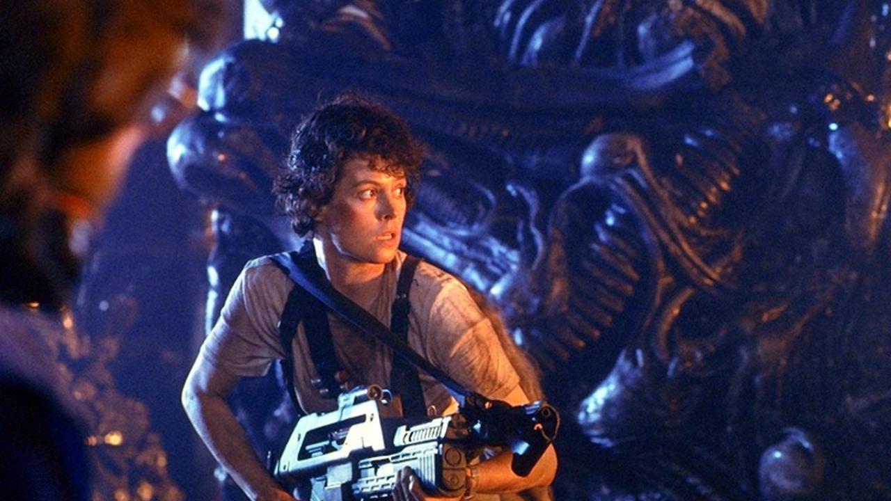 A still of Sigourney Weaver in Aliens, directed by James Cameron