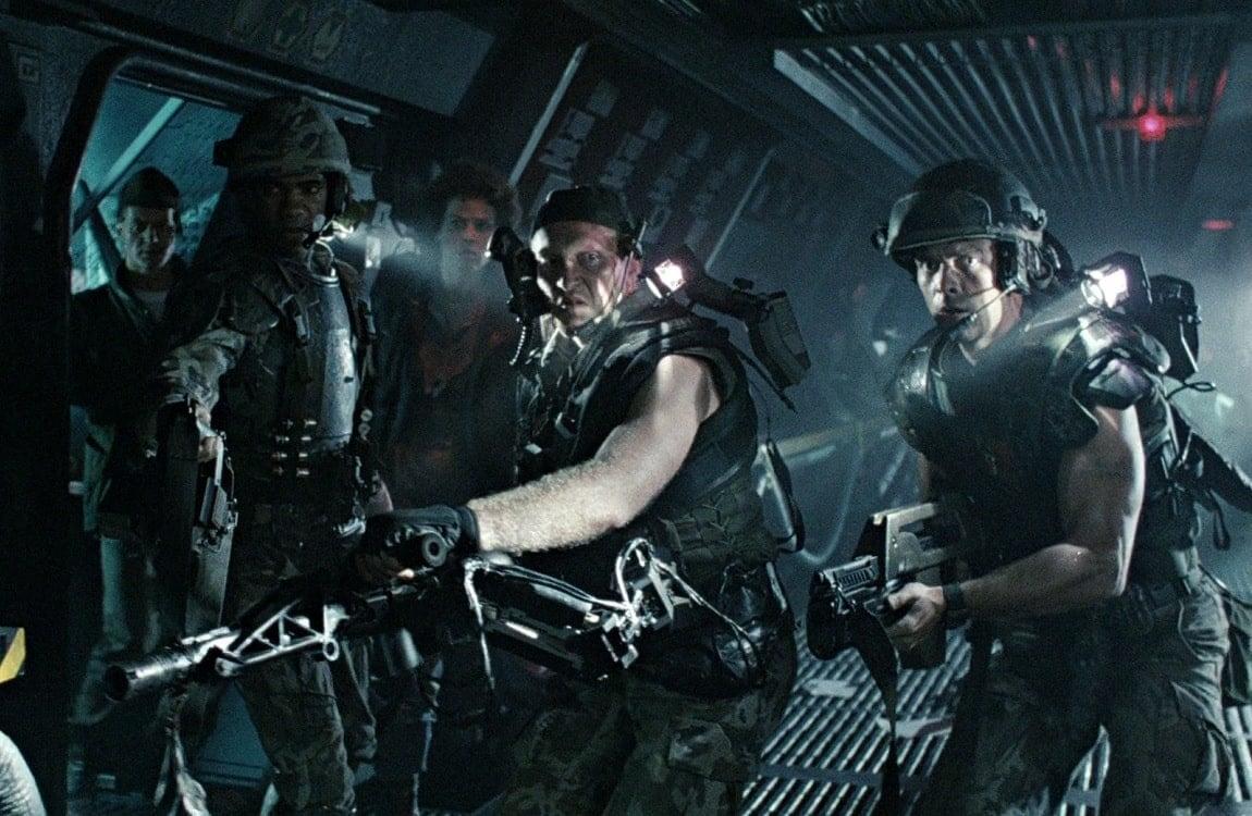 A still of the space Marines in Aliens directed by James Cameron