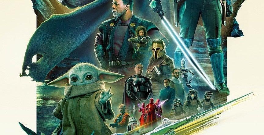 Cropped Mando poster featuring characters from the show