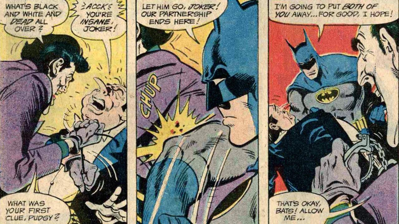 Interior art panels featuring Joker, the Penguin, and Batman