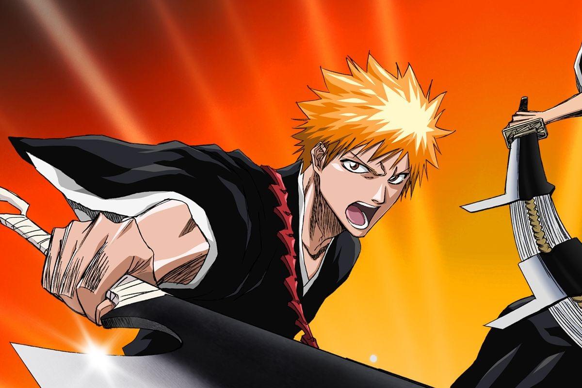 Cropped Bleach promotional image featuring an orange haired characters holding a sword