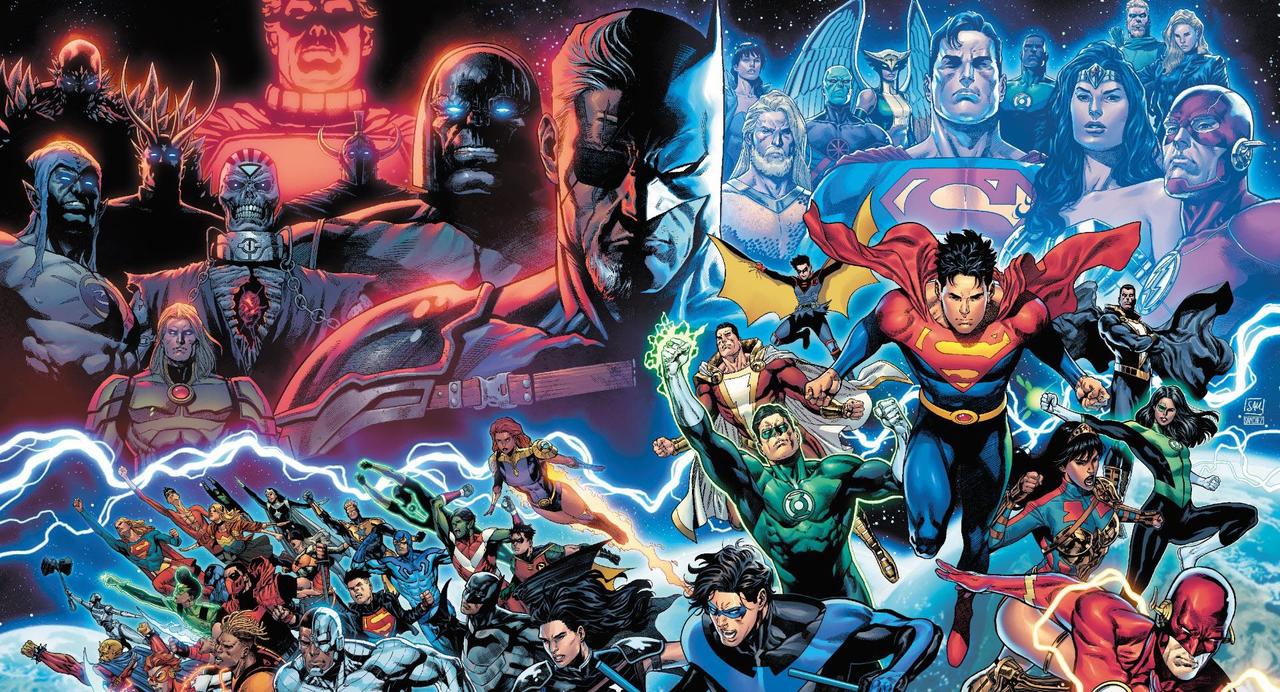 DC Dark Crisis #1 cover artwork featuring multiple DC characters including Superman, Shazam, Batman, and The Green Lantern