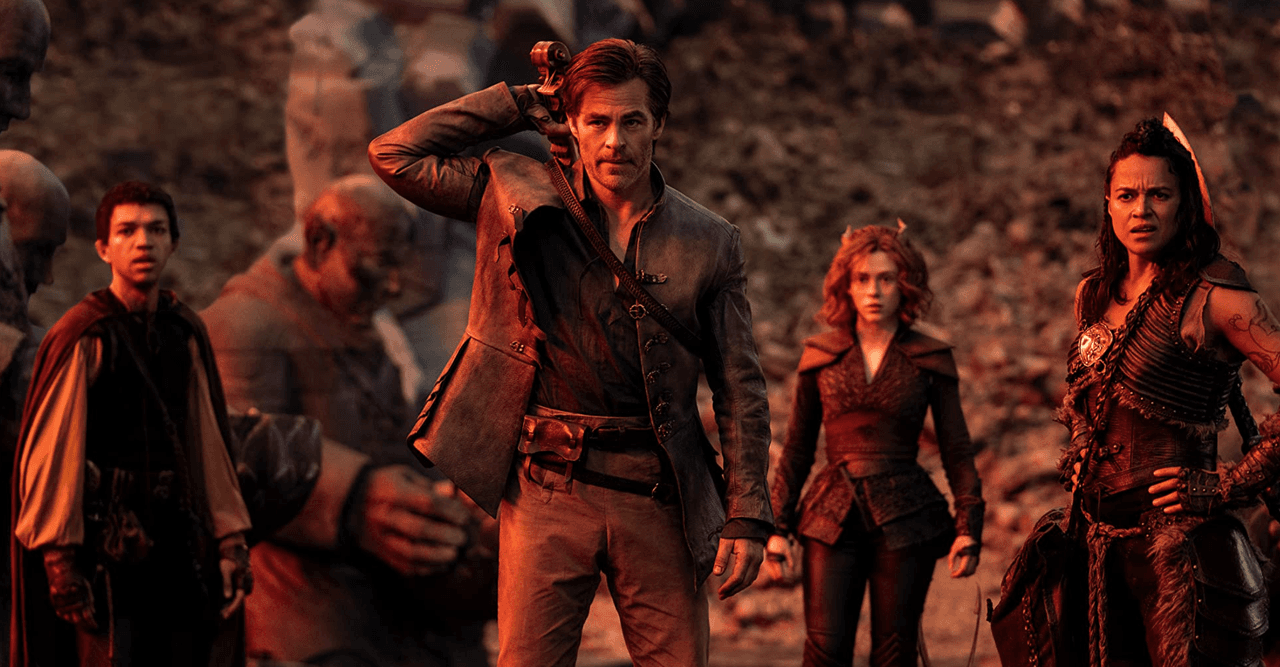 Michelle Rodriguez, Chris Pine, Sophia Lillis, and Justice Smith in Dungeons & Dragons: Honor Among Thieves (2023)