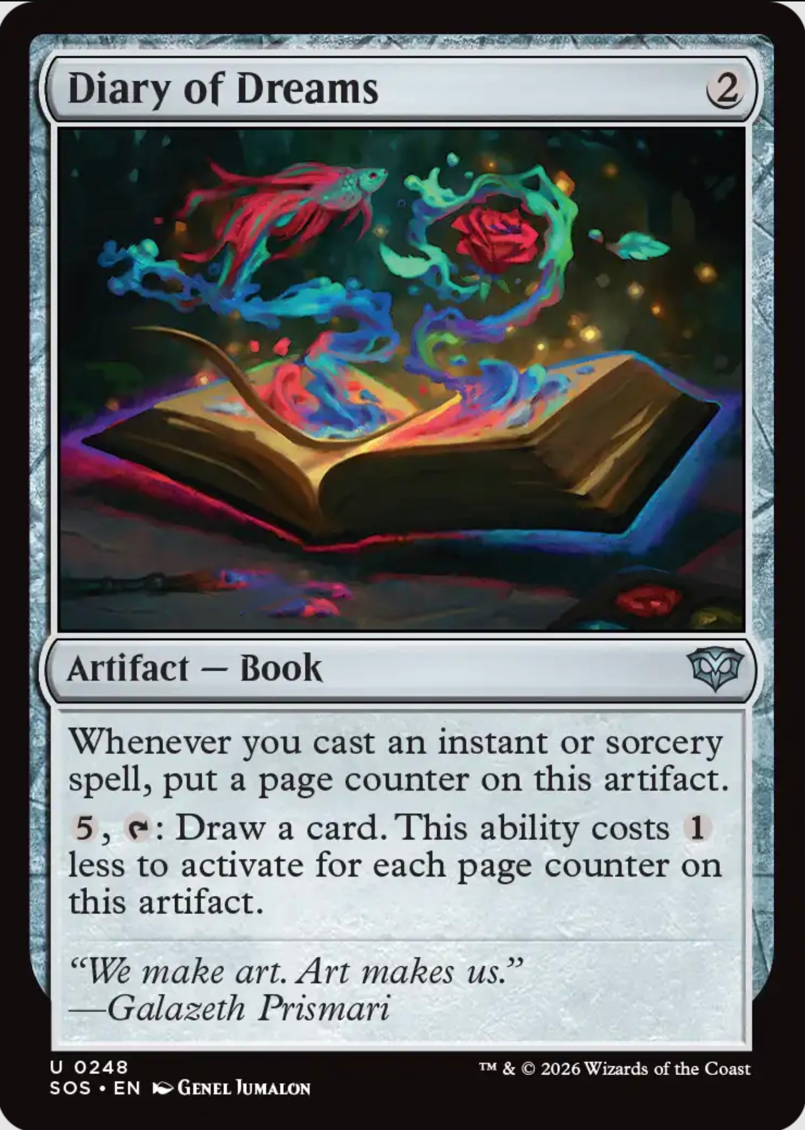 An image of the Diary of Dreams card from Magic: The Gathering