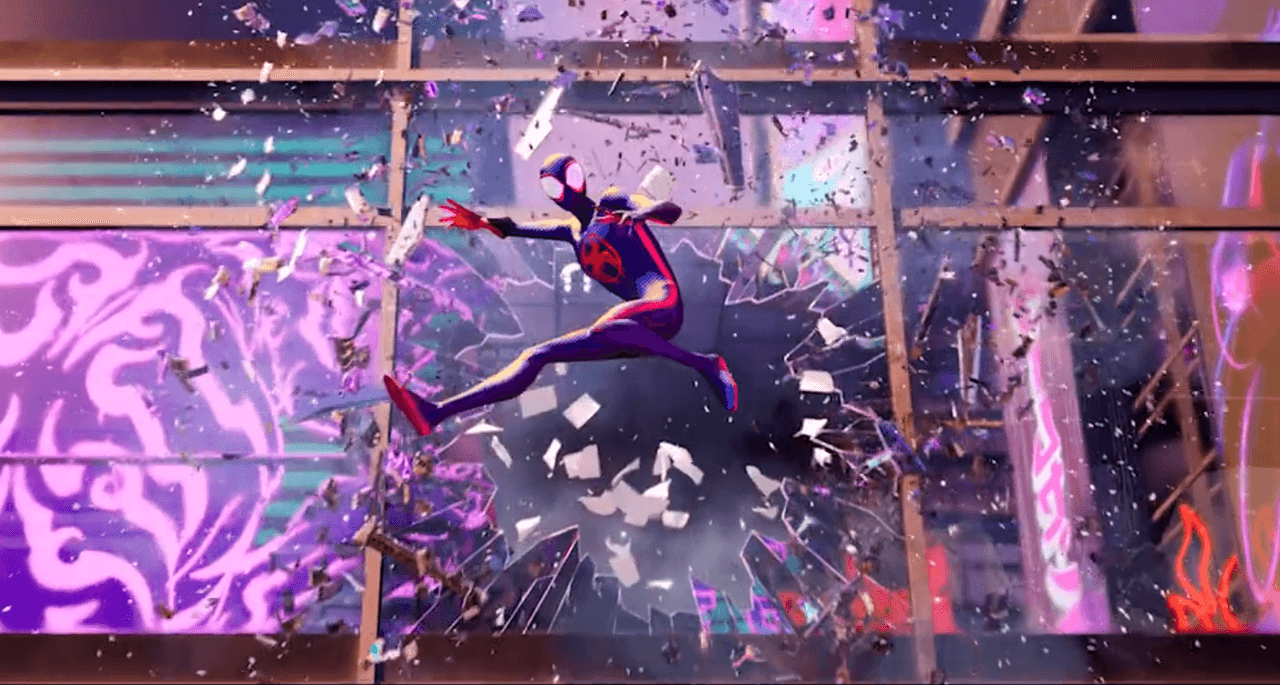 Spider-Man smashing through a building window