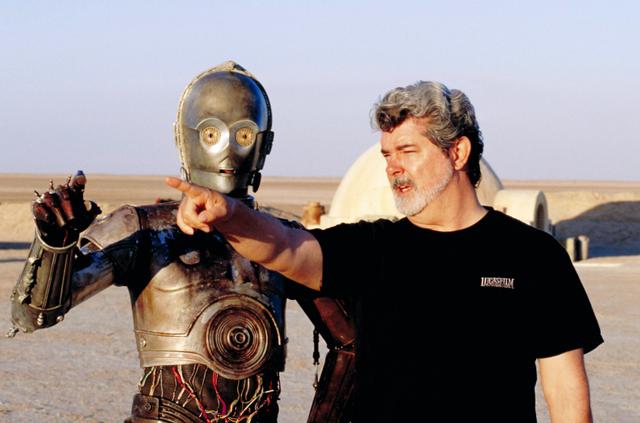 An image of George Lucas on the set of Star Wars