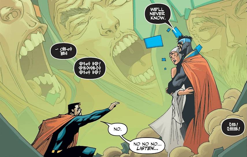 Cropped comics panel featuring Superman reaching out