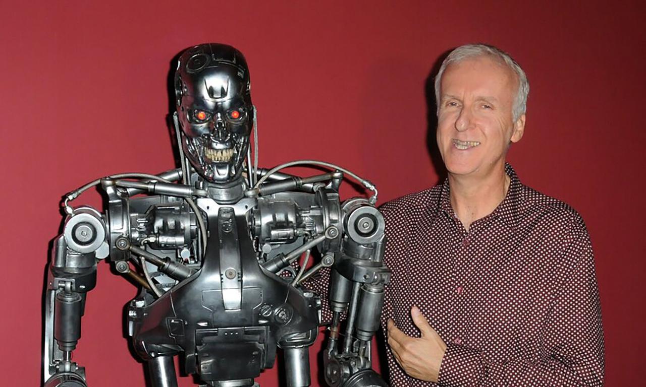 A Terminator T-800 model and creator James Cameron.