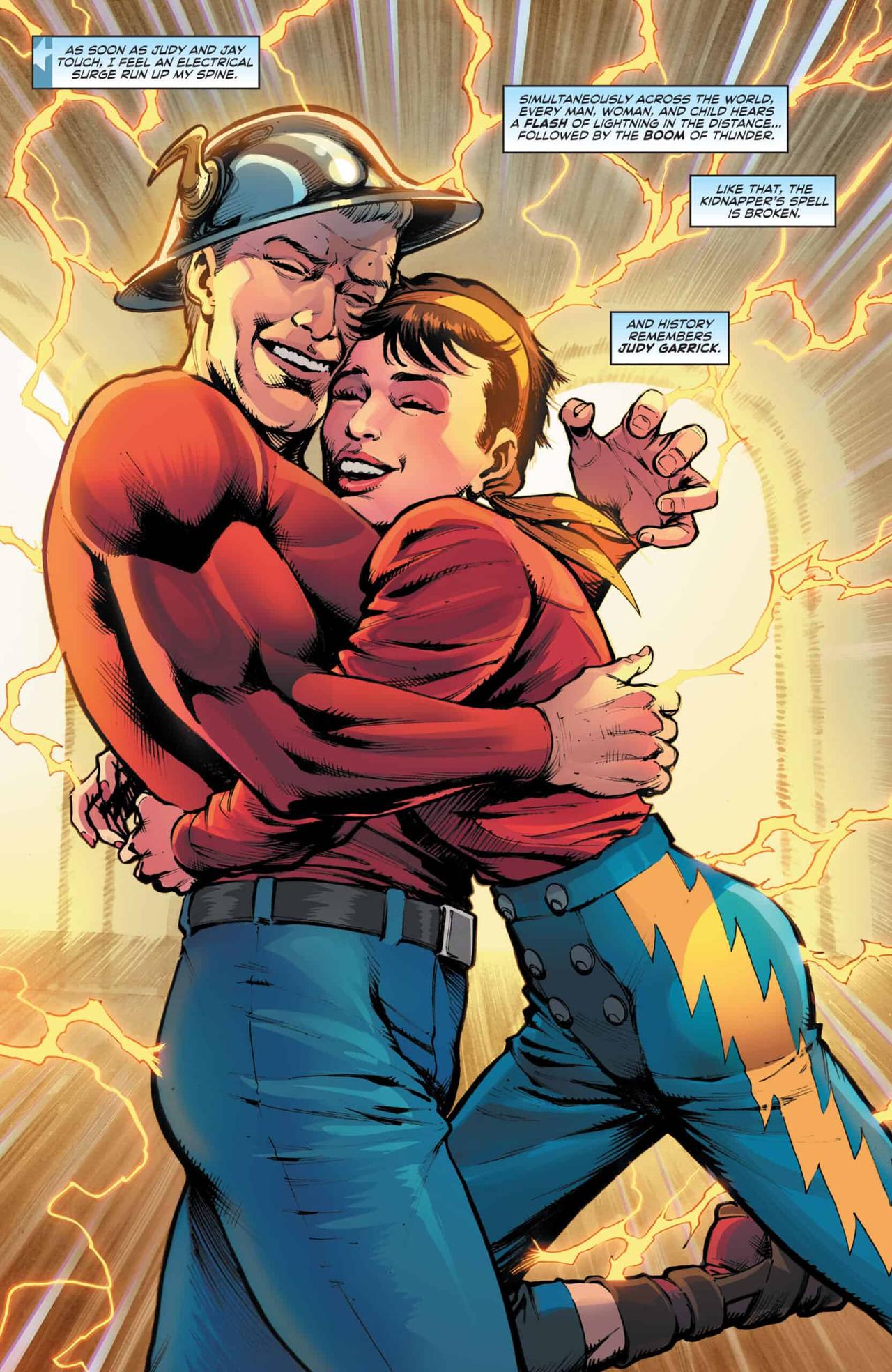 Jay Garrick hugs his daughter Judy