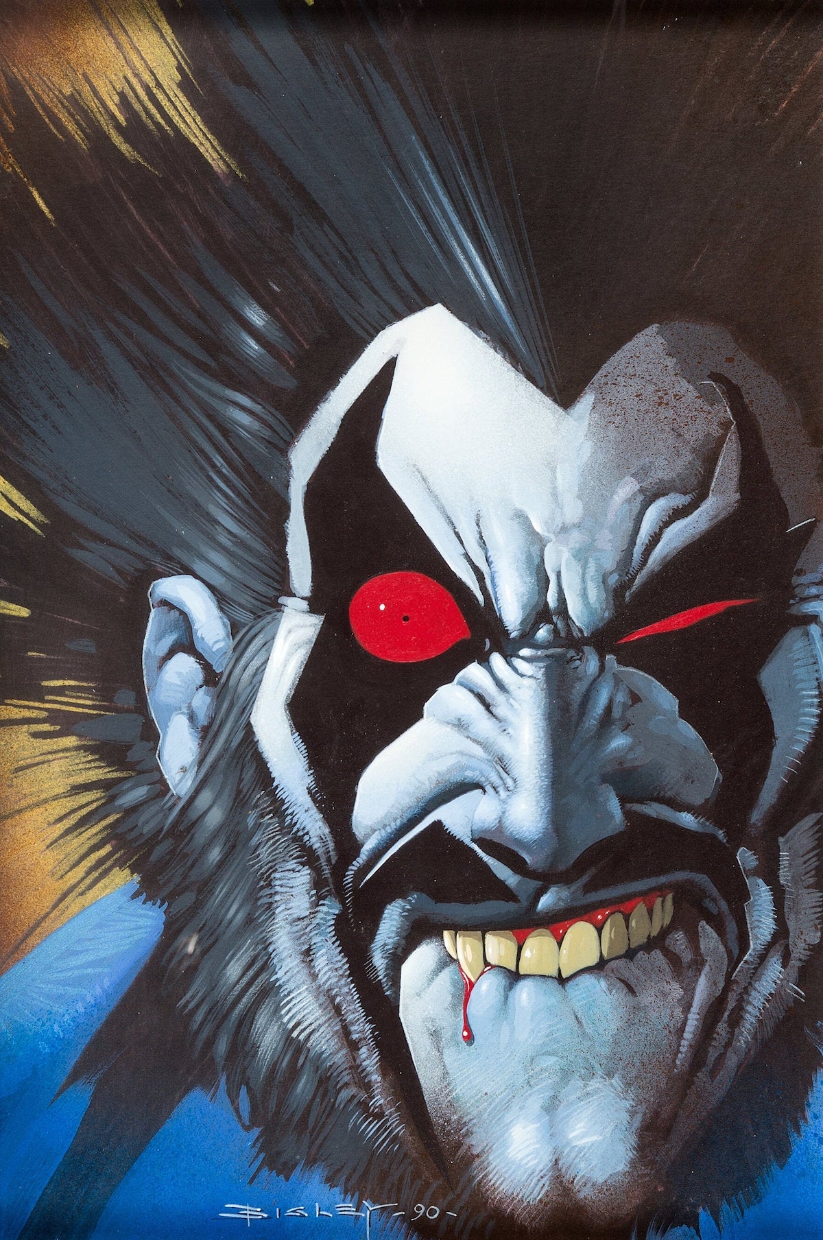 Up close painted cover of Lobo by Simon Bisley