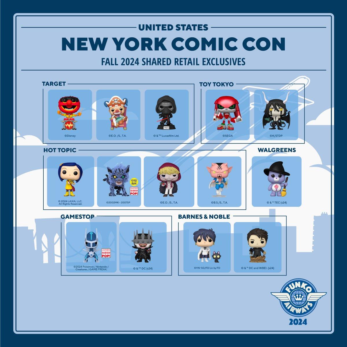 An image of the exclusive Funko POPs at NYCC 2024. 