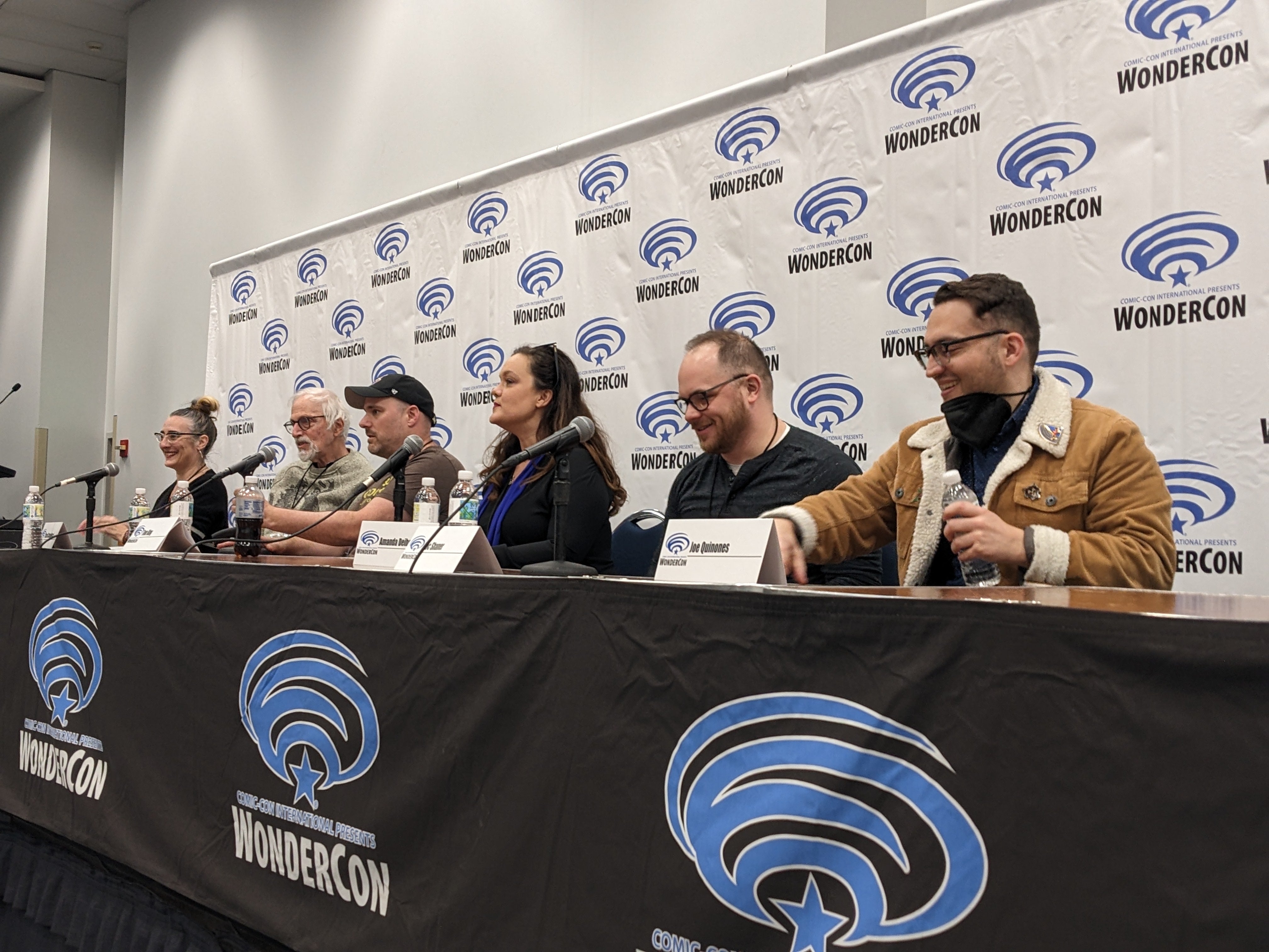 Photograph of Cecil Castellucci, Marv Wolfman, Tom King, Amanda Deibert, Doc Shaner, Joe Quinones at a Wondercon panel