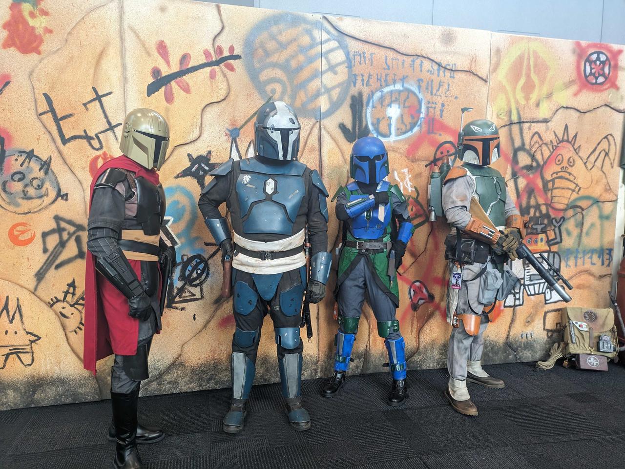 Photo of four Mandalorian cosplayers