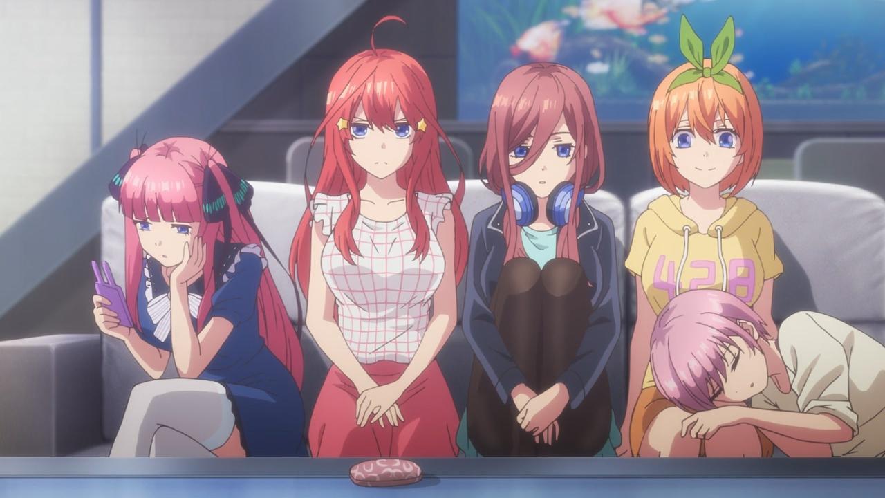 The quintuplets sit together