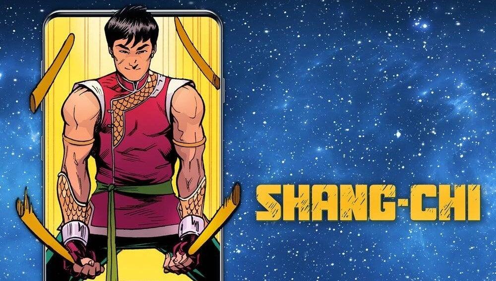 Cropped advertising image of Shang-Chi webcomic featuring Shang Chi slightly popping out of a phone screen