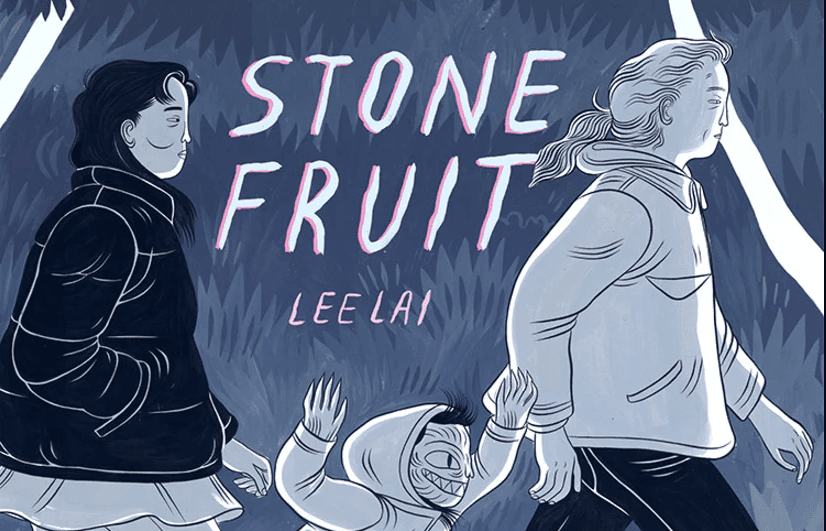 Cropped cover of Stone Fruit, featuring two adults walking with a child.