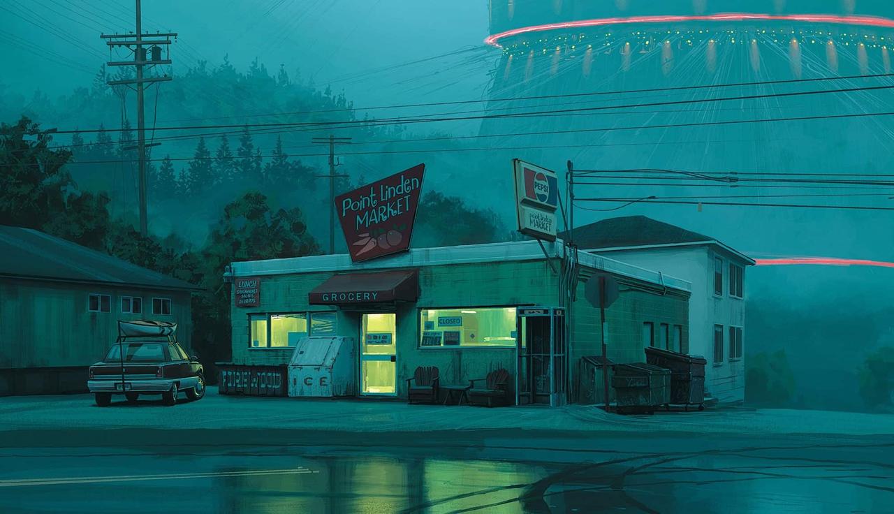 An illustration from The Electric State novel by Simon Stålenhag