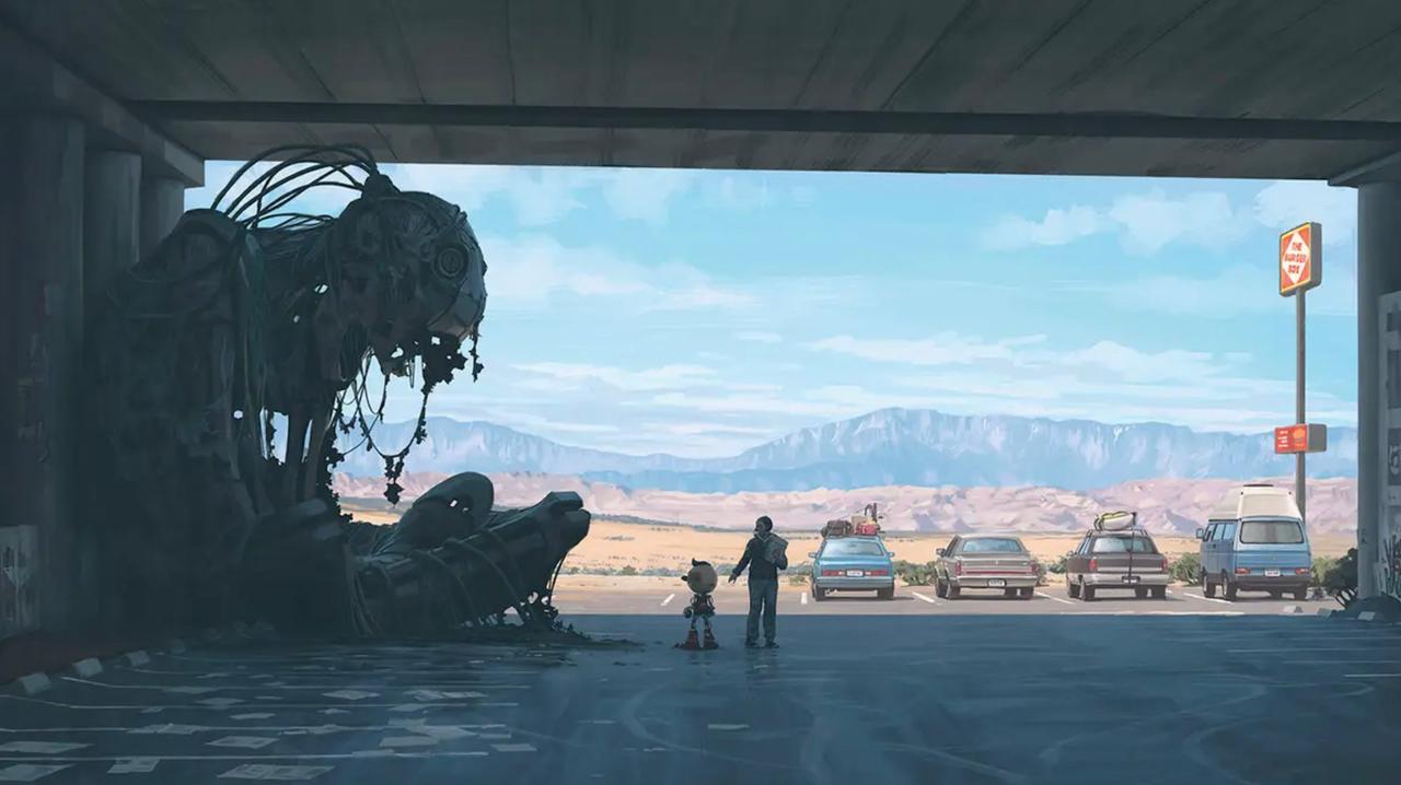 An illustration from The Electric State novel by Simon Stålenhag