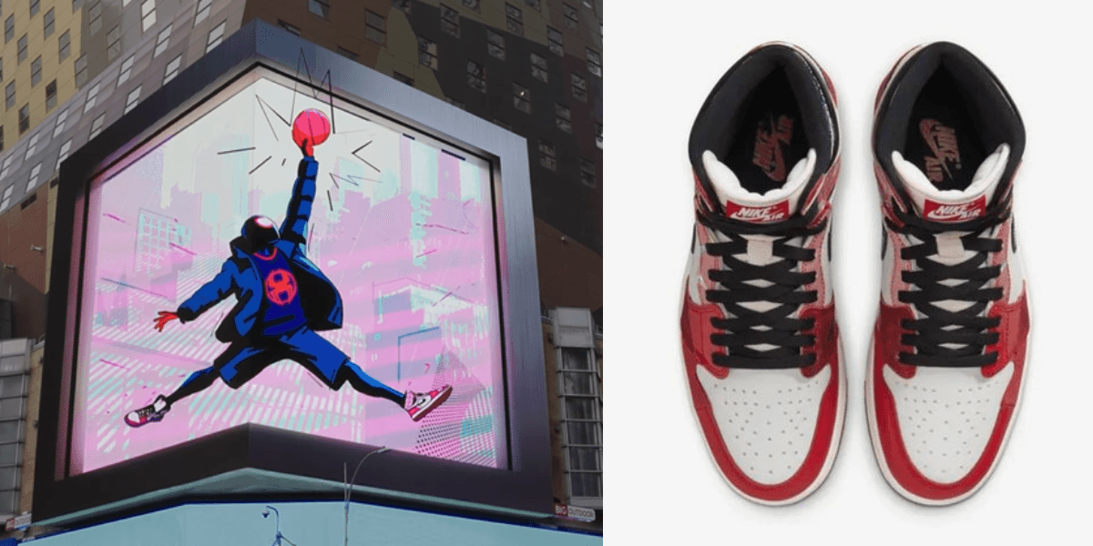 Still image of Spider-Man commercial and promotional image of Air Jordans