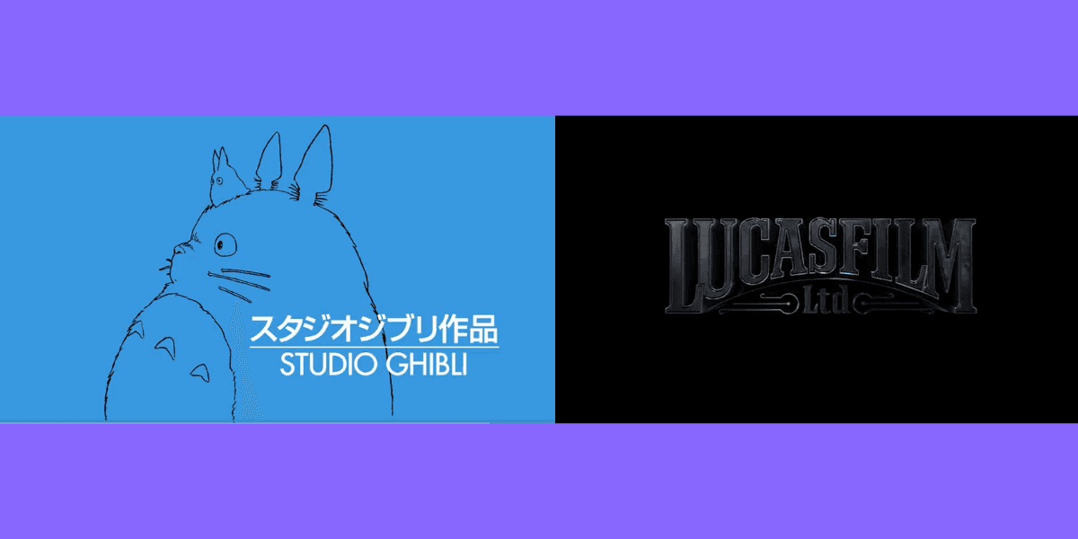 Studio Ghibli and Lucasfilm logos side by side on a purple background