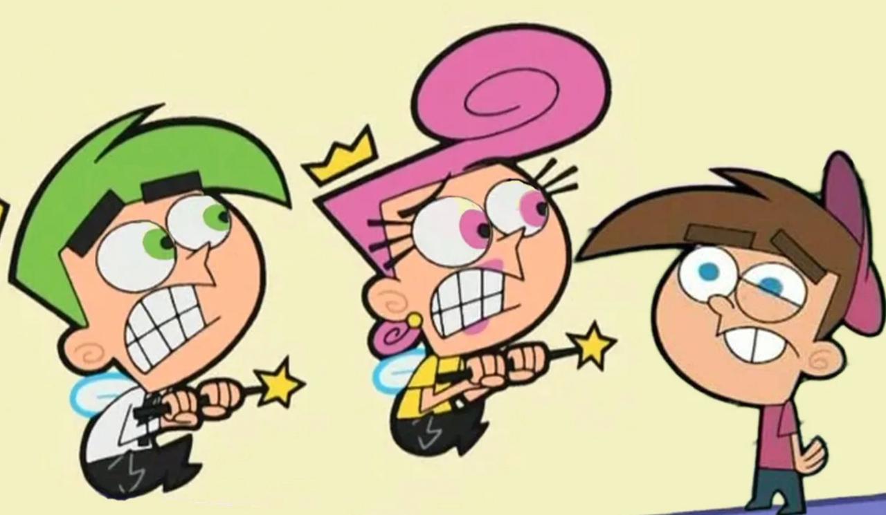 A still of Cosmo, Wanda, and Timmy from Fairly OddParents