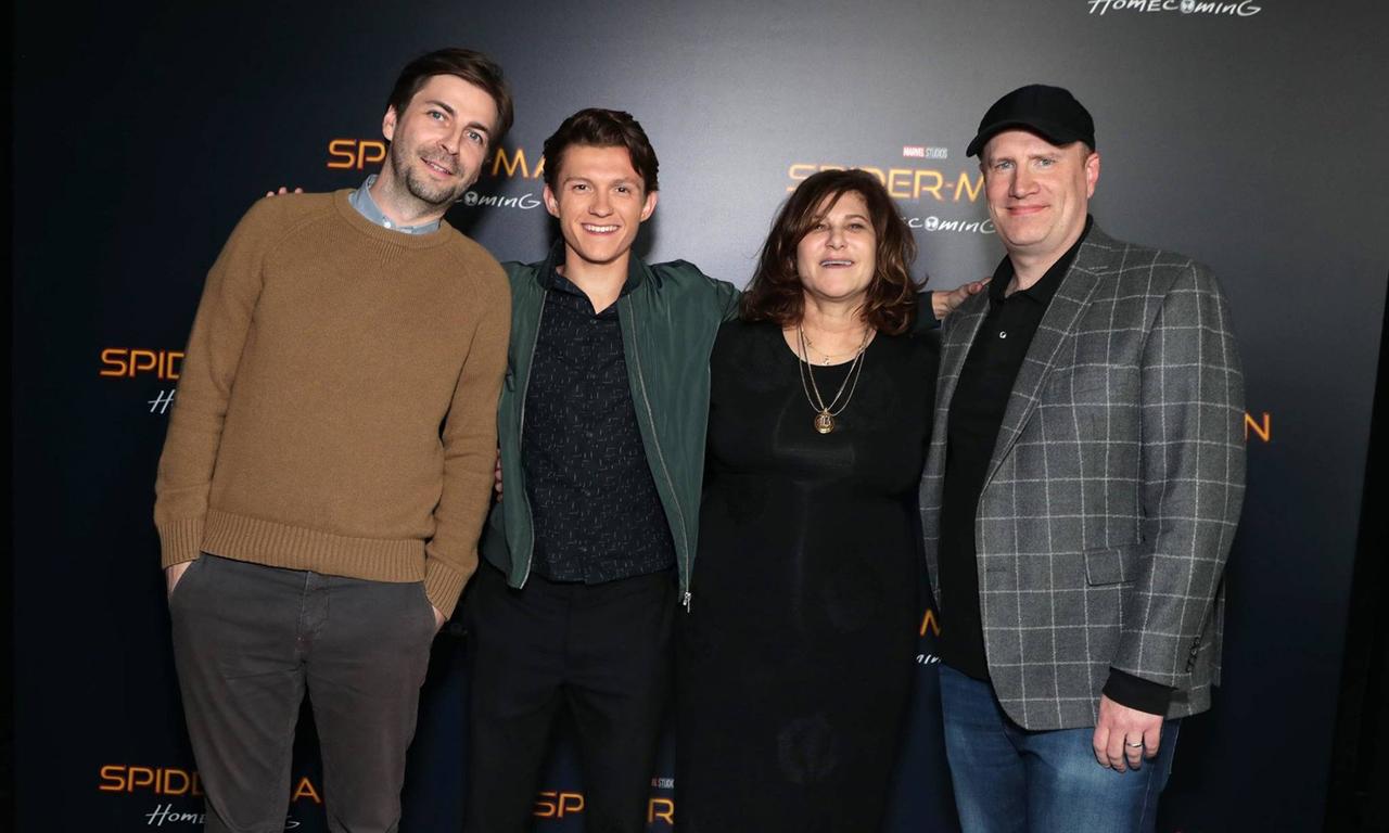 Director Jon Watts, Tom Holland, Producer Amy Pascal and Producer Kevin Feige seen at Columbia Pictures 'Spider-Man: Homecoming' photo call at 2017 CinemaCon on Monday, March 27, 2017, in Las Vegas.