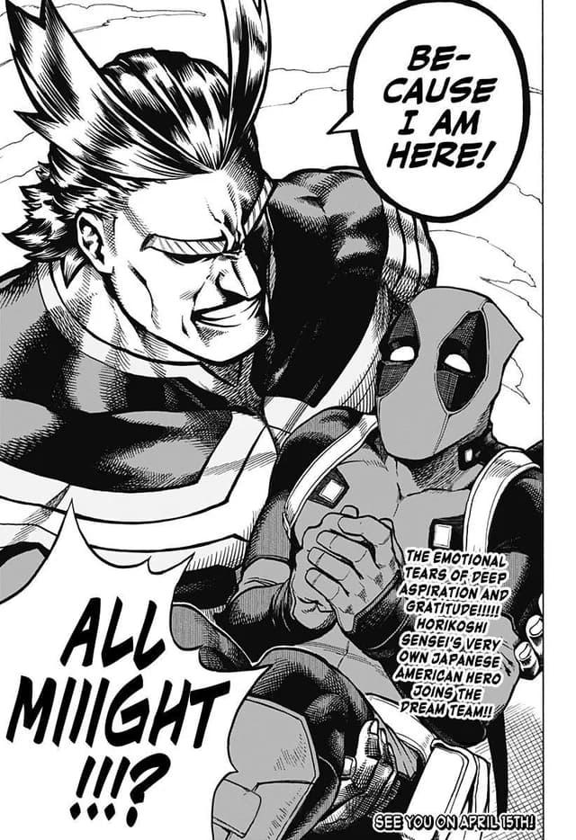 All Might Holding Deadpool Like A Princess