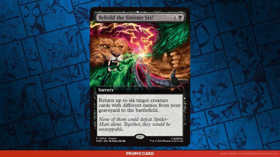 An image of the Behold the Sinister Six! promo card from PAX West 2025