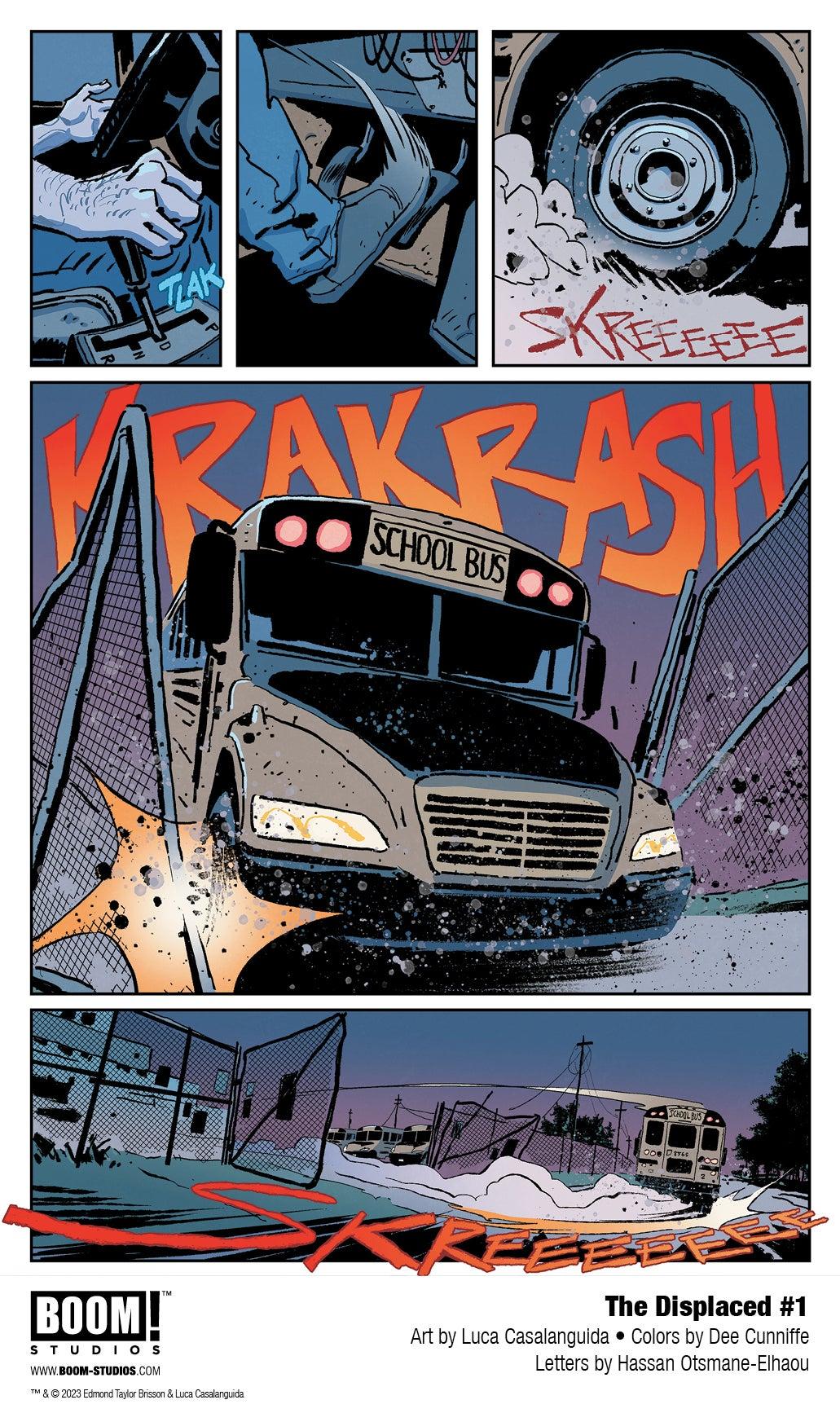 Covers and interior pages from The Displaced