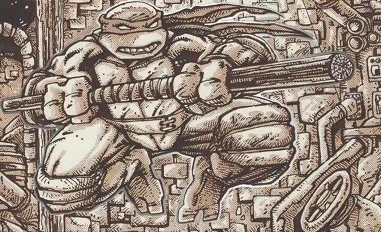 The art from Donatello Mutant Mechanic Borderless Gold Stamped signature card