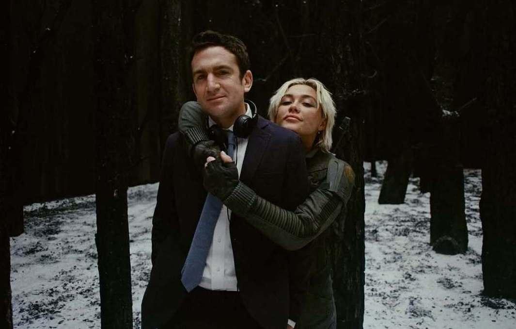 An image of Florence Pugh and Jake Schreier on the set of Thunderbolts*