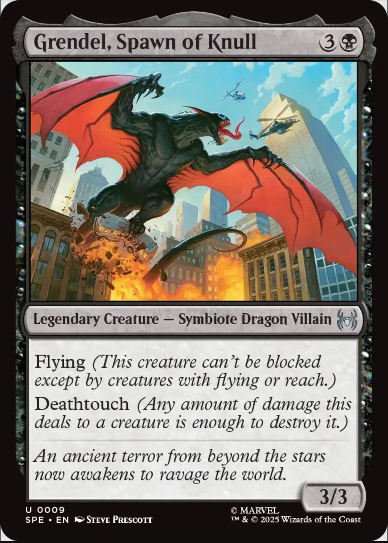 The card Grendel, Spawn of Knull from Magic: The Gathering x Marvel's Spider-Man set