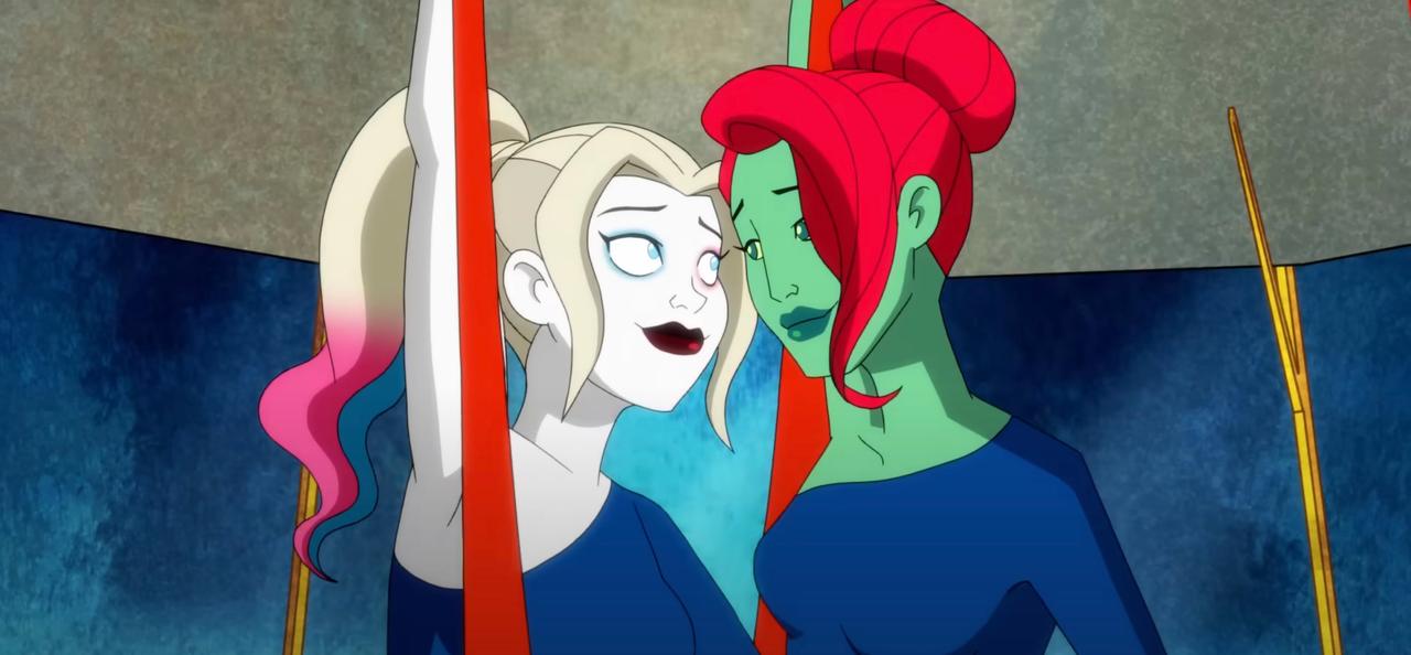 A still from the Harley Quinn season 5 trailer of Harley and Poison Ivy