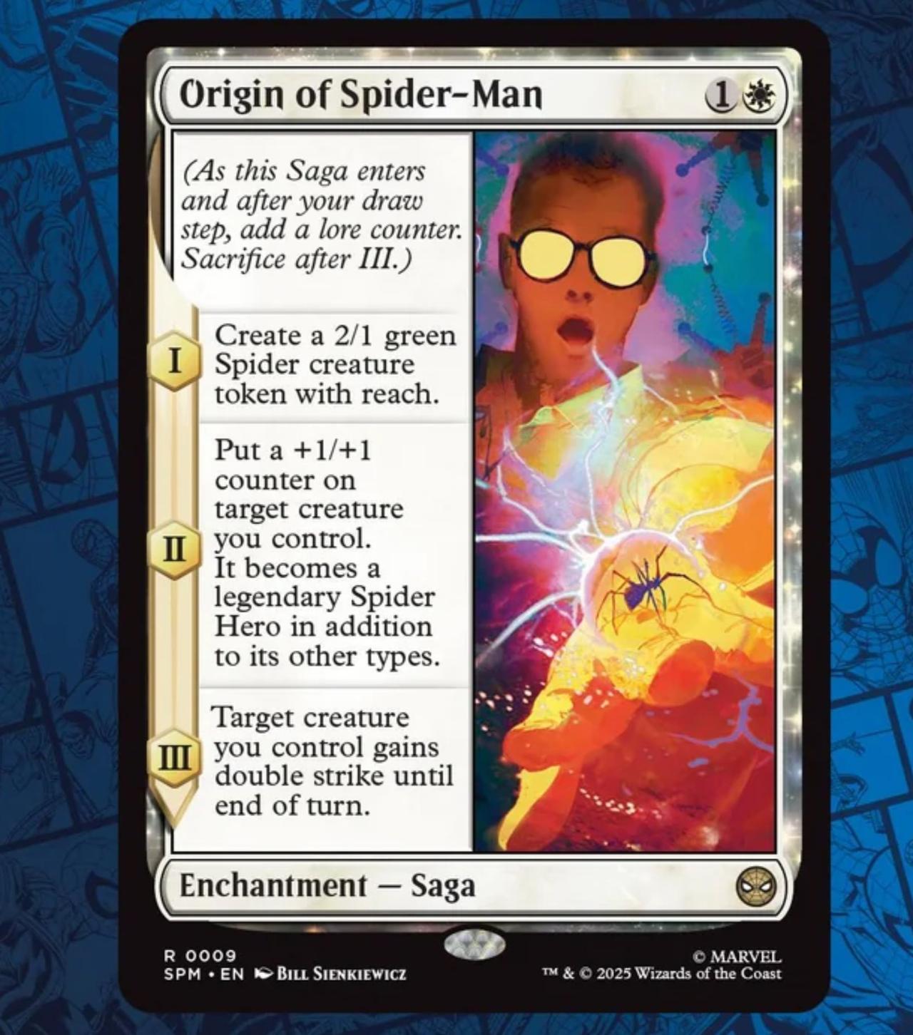 An image of the Origin of Spider-Man card from Magic: The Gathering x Marvel’s Spider-Man