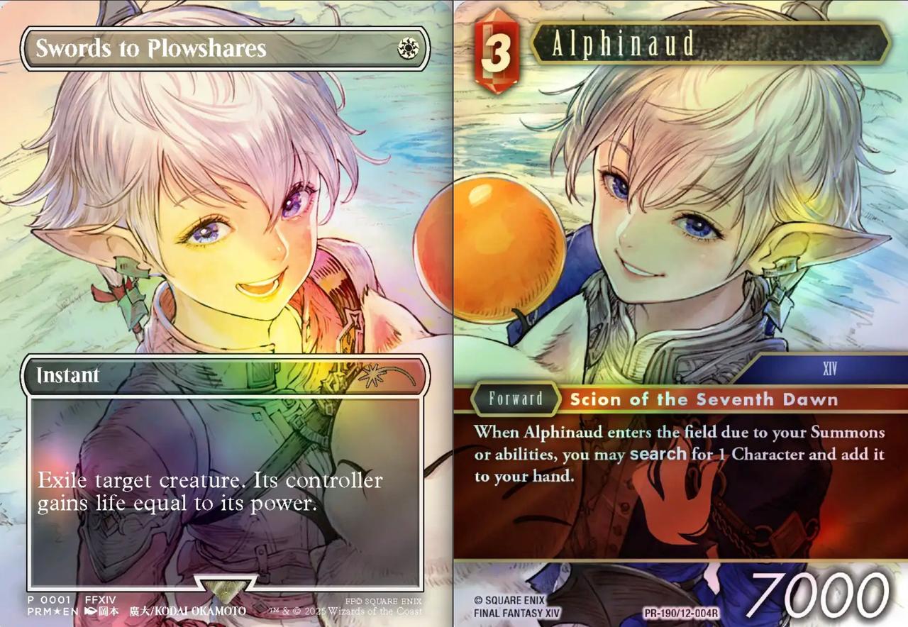 The promo cards for Magic: the Gathering x Final Fantasy and Final Fantasy TCG