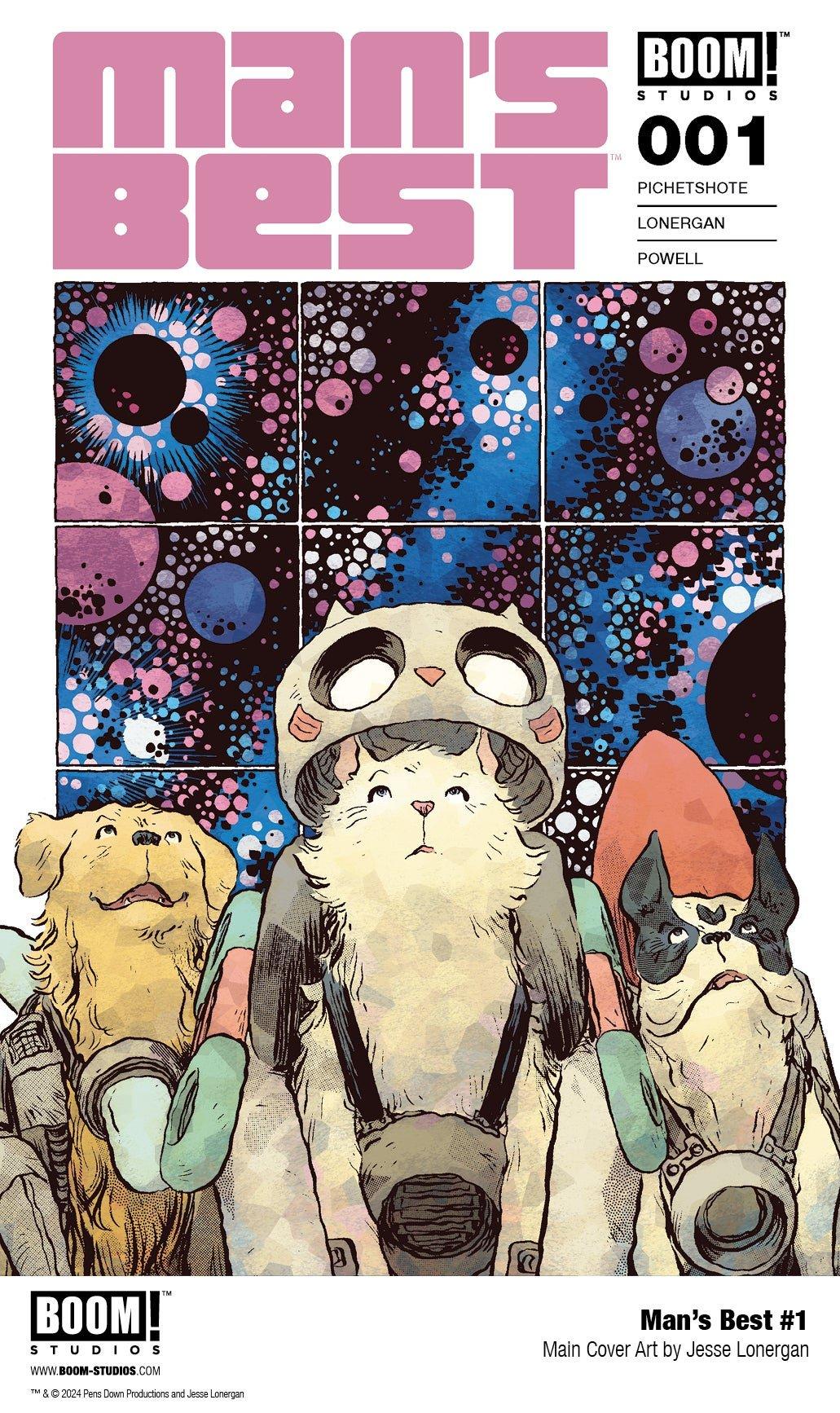 Variant covers and interior pages from Man's Best