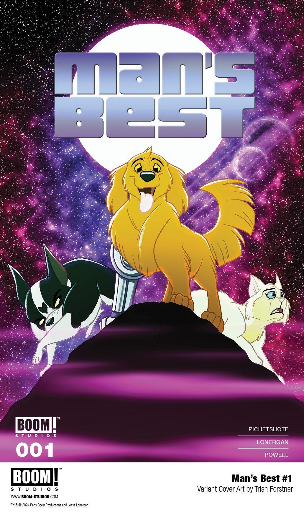 Variant covers and interior pages from Man's Best