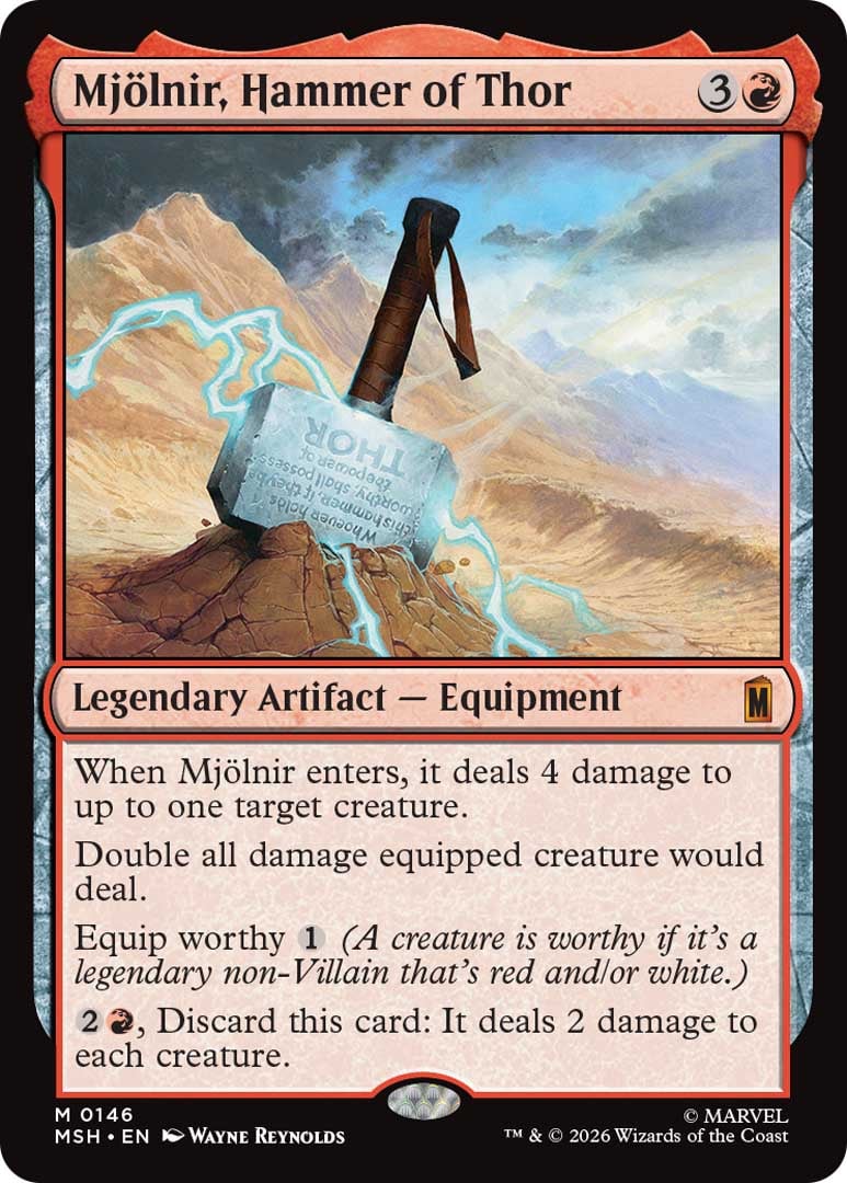 The Mjolnir, Hammer of Thor card from Marvel Super Heroes x Magic: The Gathering