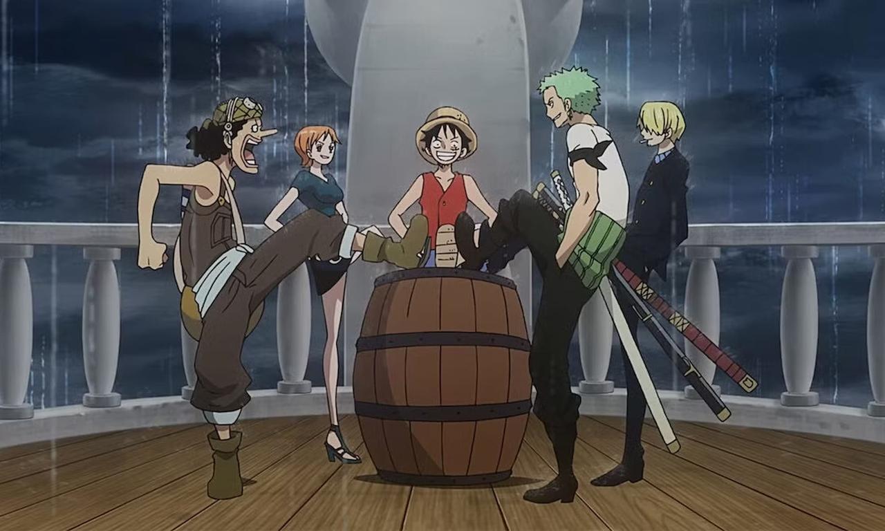 One Piece Characters Feet On Barrel In Storm