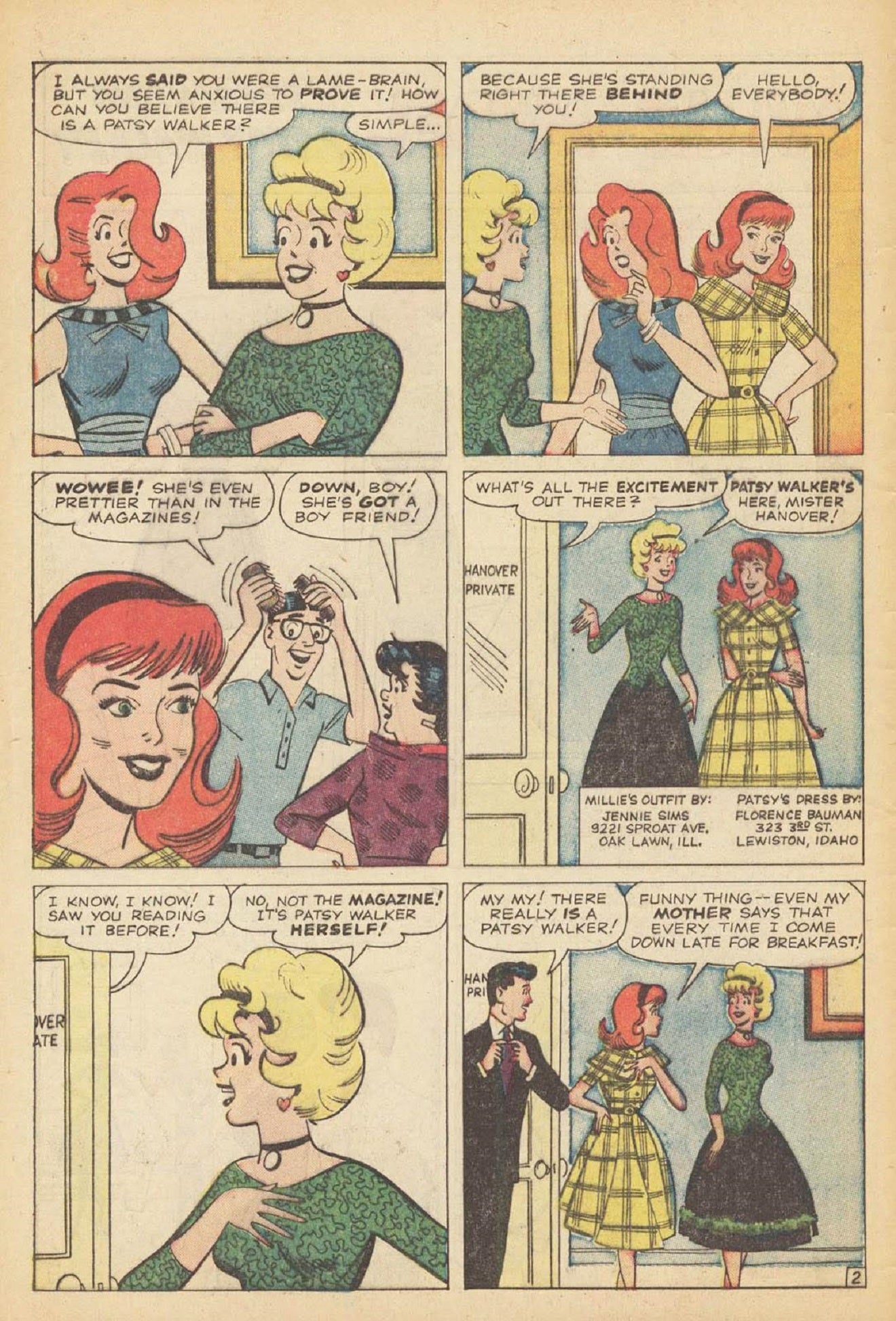 Patsy Walker shows up in Millie the Model issue 103 (art by Stan Goldberg)