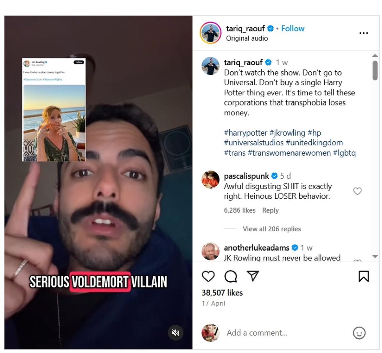 A screenshot of Pedro Pascal's comment on a video decrying J.K. Rowling's comments about the UK Supreme Court ruling about Trans people