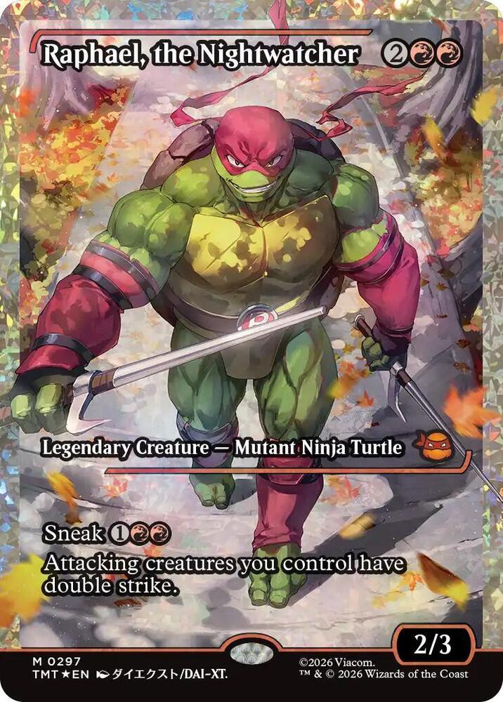 An image of the Raphael, the Nightwatcher card from Magic: The Gathering x Teenage Mutant Ninja Turtles