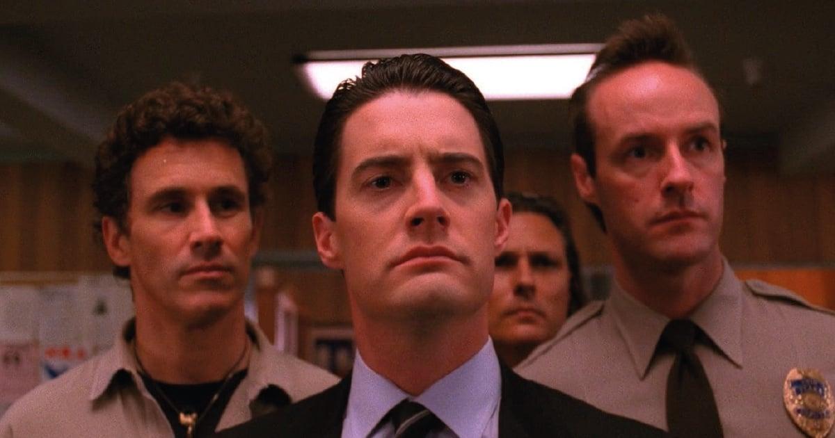 A still from Twin Peaks with Harry, Cooper, Hawk, and Andy